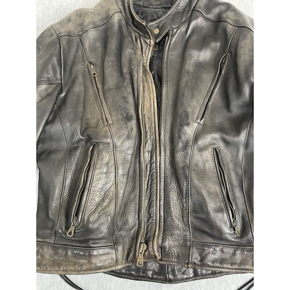 Unik Ultra Leather Motorcycle Jacket w/Liner Men's Size 44 L/XL Black Eagle Flag - Picture 6 of 15